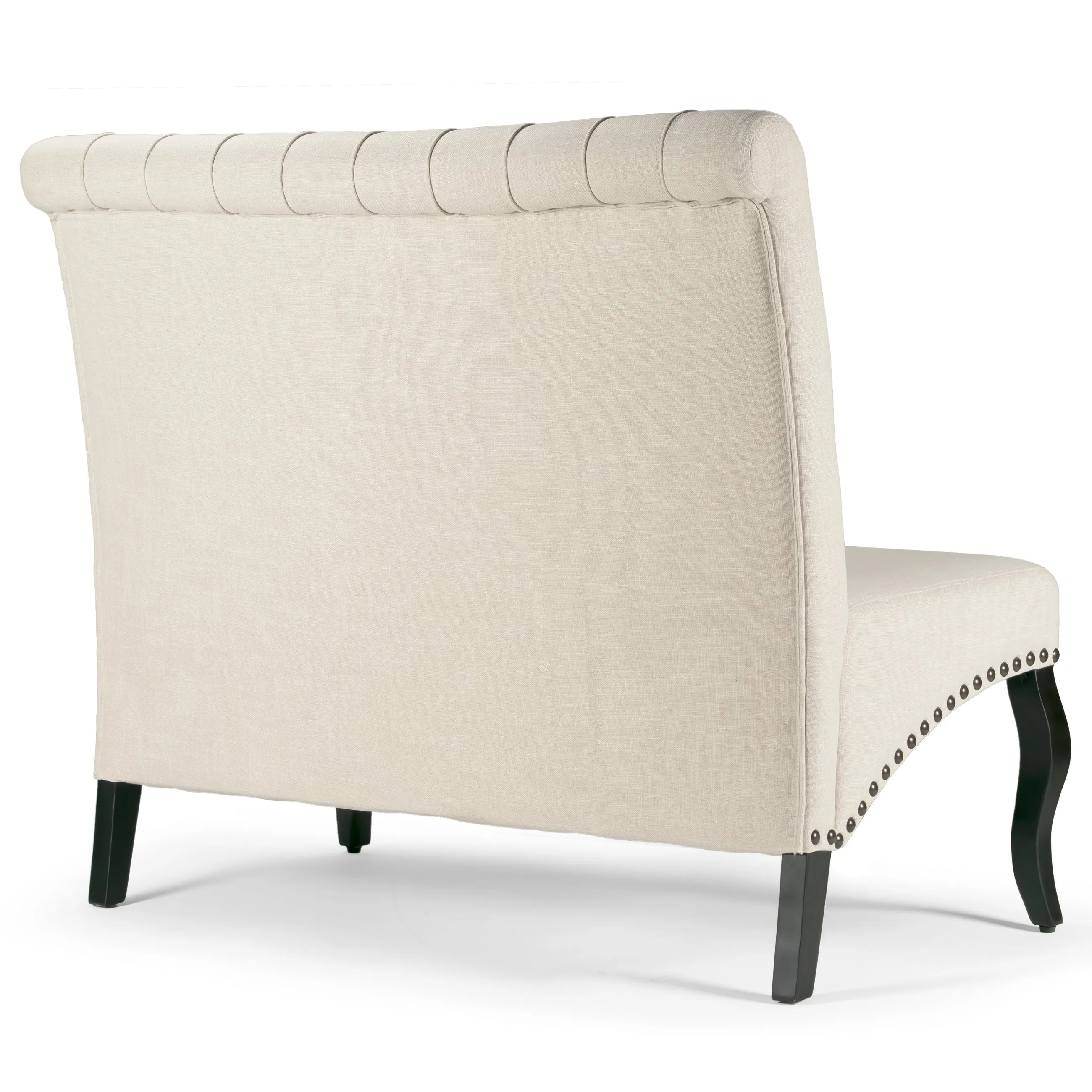 Alisa Beige Upholstered Settee Banquette Bench Loveseat with Button Tufting